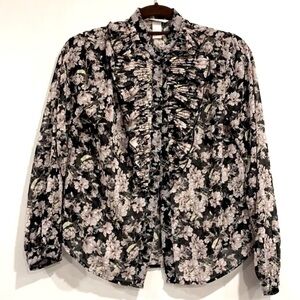 NEW H&M Floral Semi-Sheer Ruffle Frill Button Front Blouse
